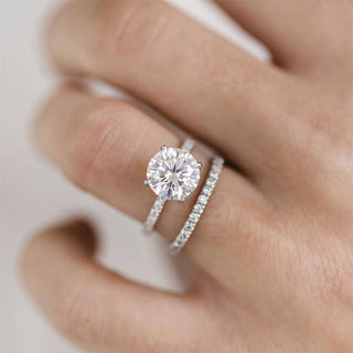 2.0CT Round Moissanite Diamond Hidden Halo Pave Bridal Engagement Ring Set