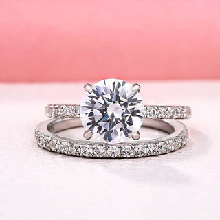 2.0CT Round Moissanite Diamond Hidden Halo Pave Bridal Engagement Ring Set