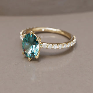 2.00CT Green Oval Cut Diamond Pave Proposal Ring