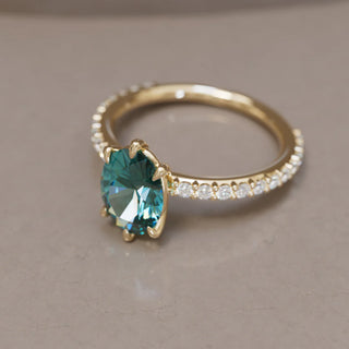 2.00CT Green Oval Cut Diamond Pave Proposal Ring