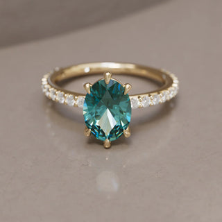 2.00CT Green Oval Cut Diamond Pave Proposal Ring