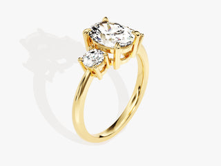 Three-stone oval Moissanite ring with brilliant round accents, perfect for modern brides