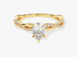 1.00 carat pear moissanite ring with twisted pave diamond band 