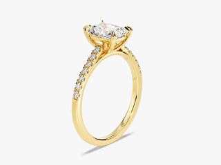 Modern engagement ring with 1.00CT radiant-cut moissanite center and pave diamonds