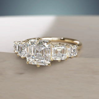 3.00CT Asscher Cut Diamond Five Stone Unique Engagement Ring