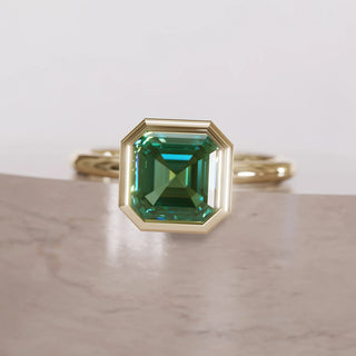 3.00CT Green Asscher Cut Diamond Bezel Solitaire Engagement Ring