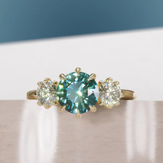 2.00CT Green Round Cut Diamond Three Stone Engagement Ring